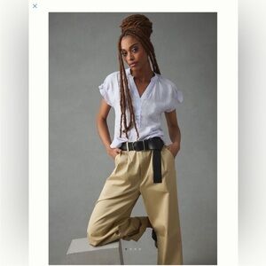 NWT Pilcro The Tatum Linen Flutter-Sleeve Blouse